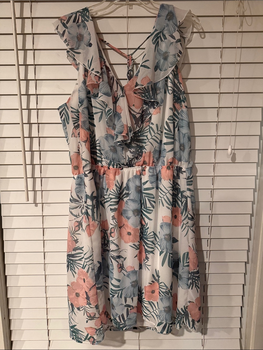 Charlotte Russe White Floral Mini Dress with Blue & Pink Blooms